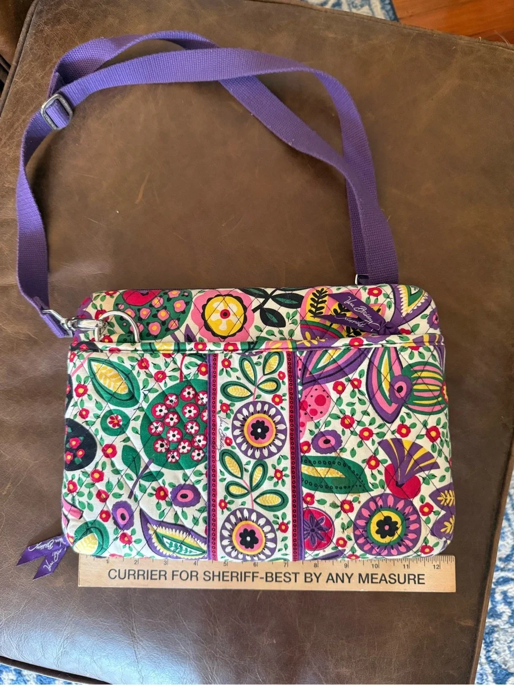 Vera Bradley Multicolor Floral Quilted Crossbody with Purple Strap